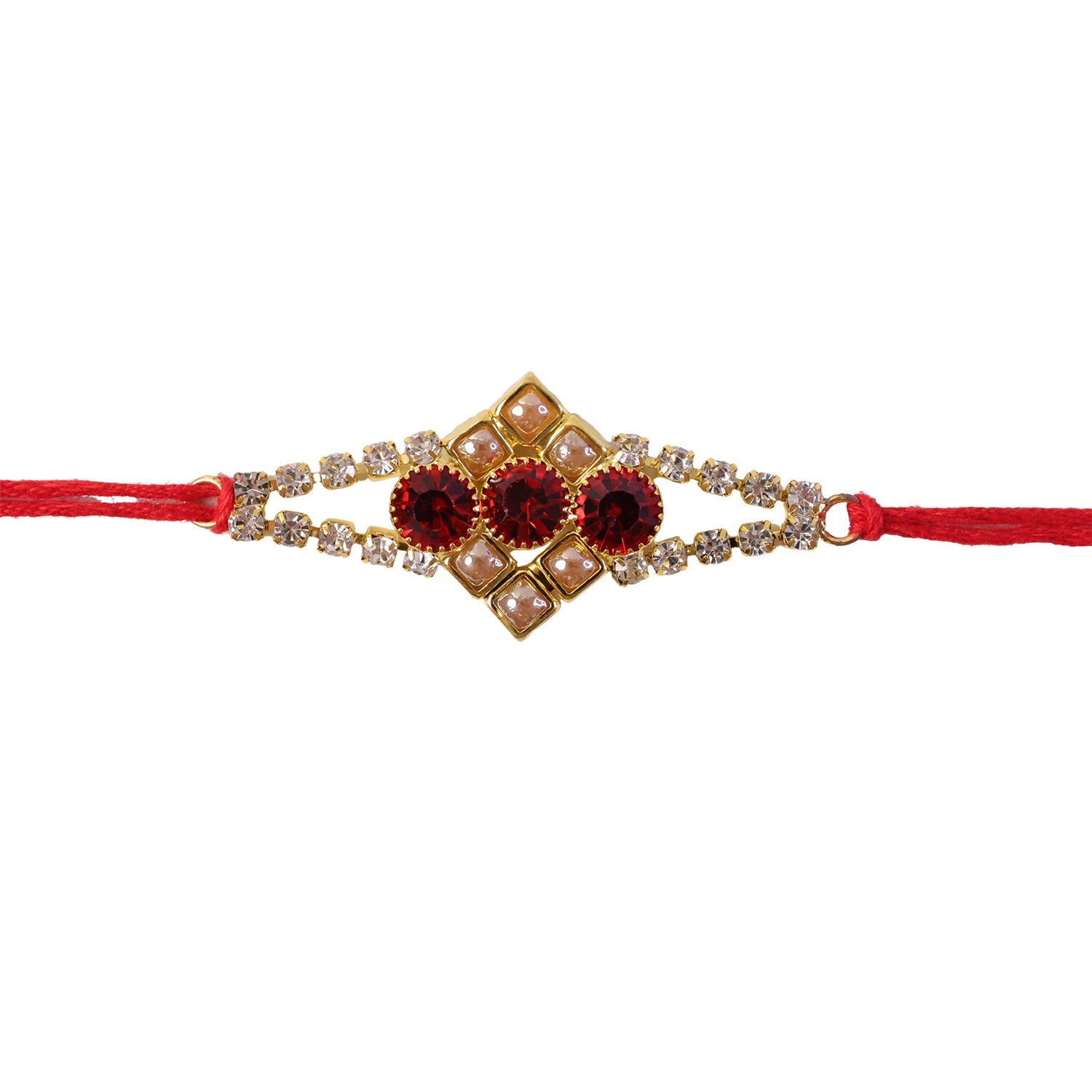 Ruby Floral Stone Bracelet Rakhi for Brother Bhai Raksha Bandhan Festival Special Gift