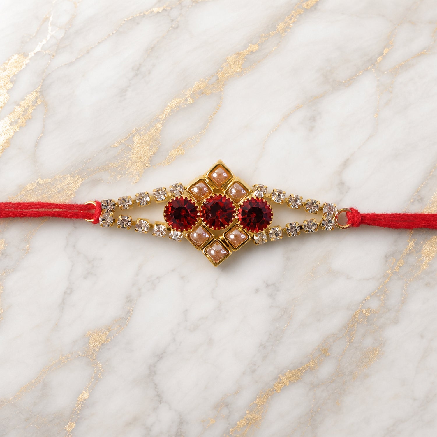 Ruby Floral Stone Bracelet Rakhi for Brother Bhai Raksha Bandhan Festival Special Gift