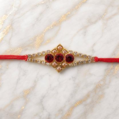 Ruby Floral Stone Bracelet Rakhi for Brother Bhai Raksha Bandhan Festival Special Gift