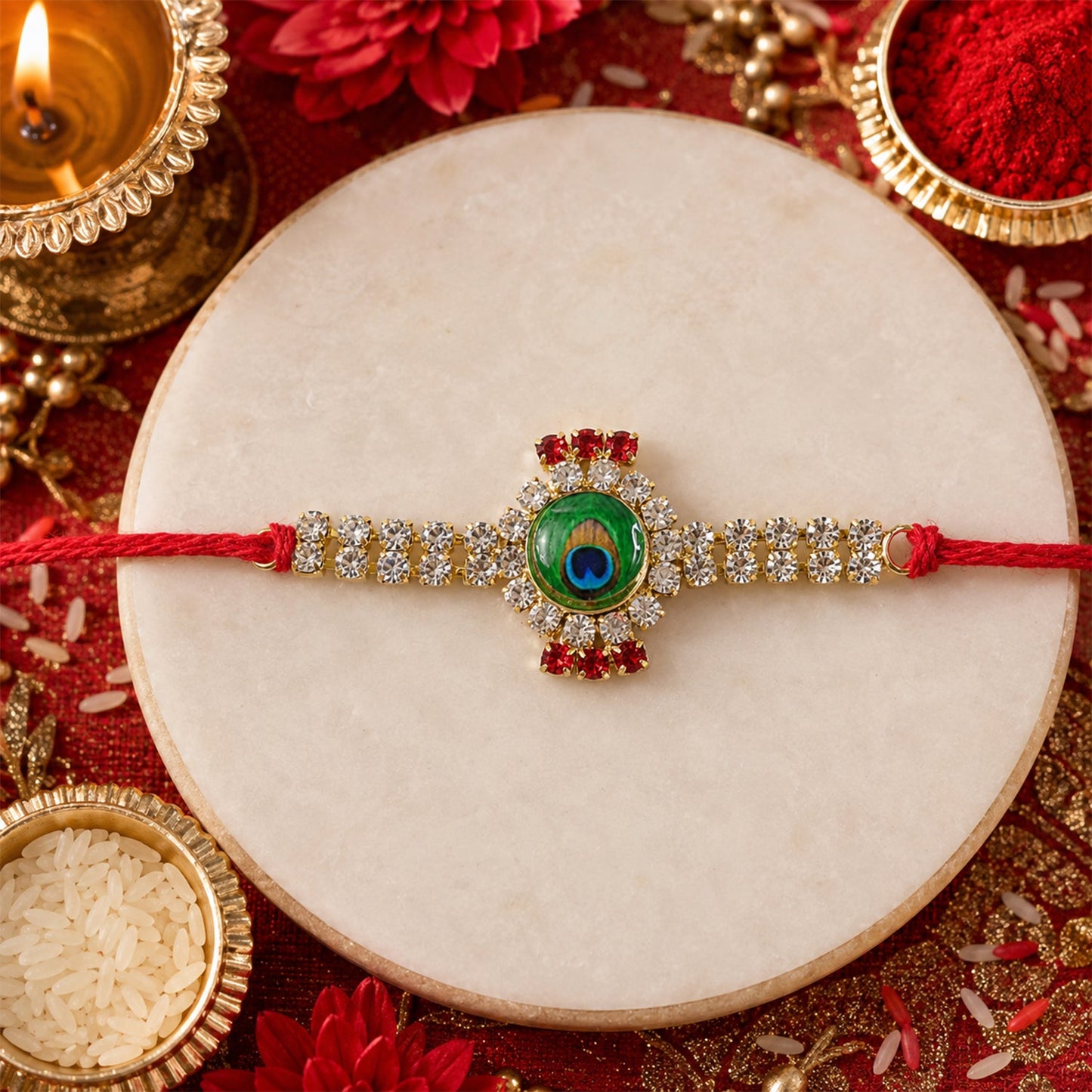 Green Peacock Stone Bracelet Rakhi for Brother Bhai Raksha Bandhan Festival Gift
