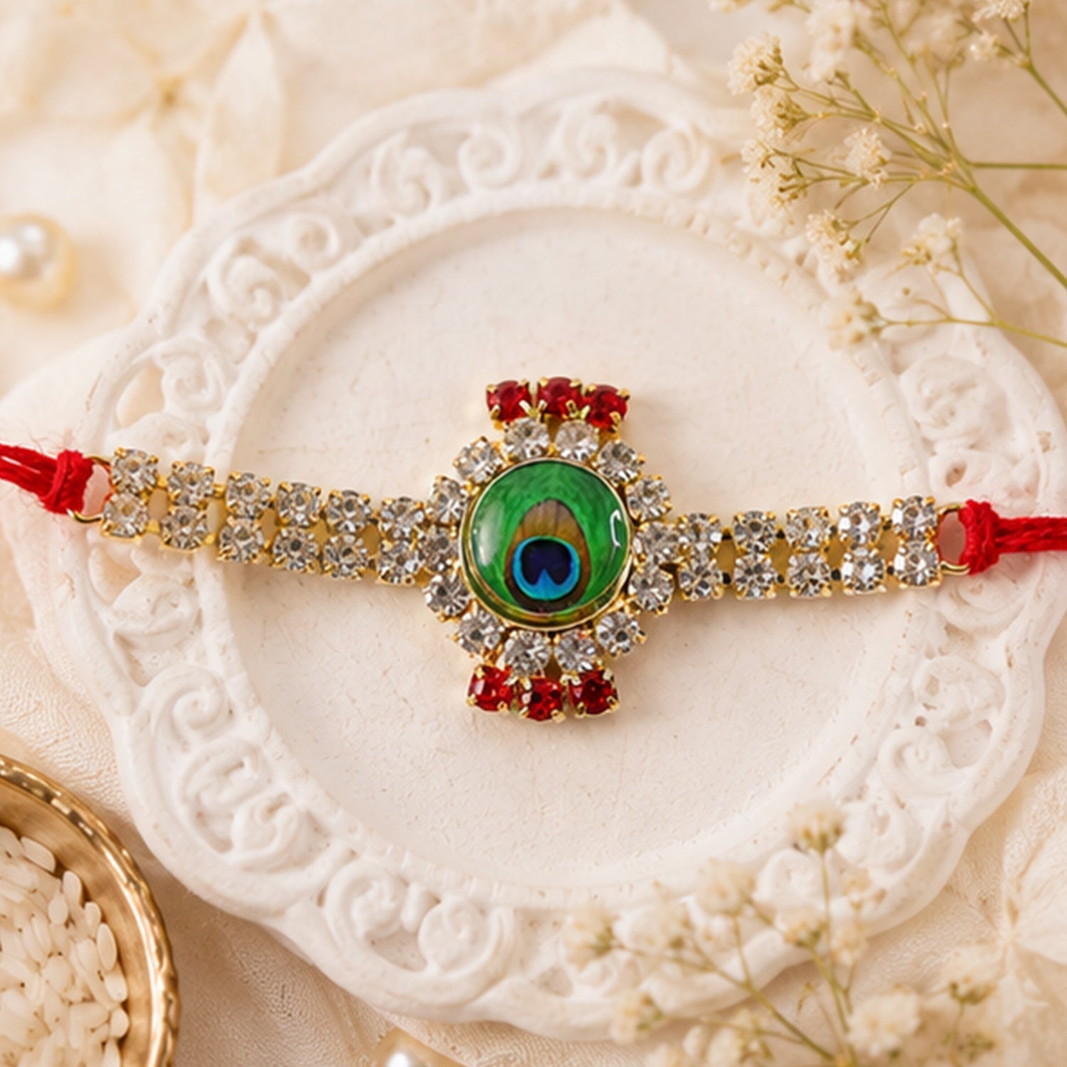 Green Peacock Stone Bracelet Rakhi for Brother Bhai Raksha Bandhan Festival Gift