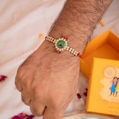 Green Peacock Stone Bracelet Rakhi for Brother Bhai Raksha Bandhan Festival Gift