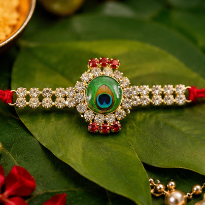 Green Peacock Stone Bracelet Rakhi for Brother Bhai Raksha Bandhan Festival Gift