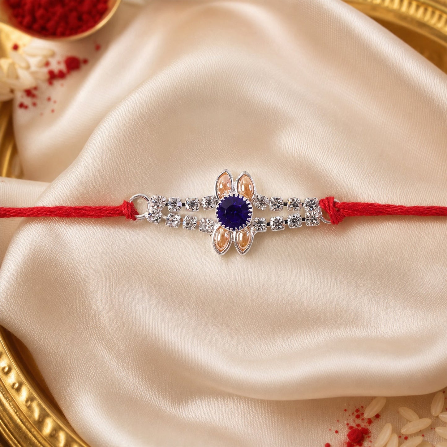 Blue Oval Stone Bracelet Rakhi for Brother Bhai Raksha Bandhan Festival Special Gift