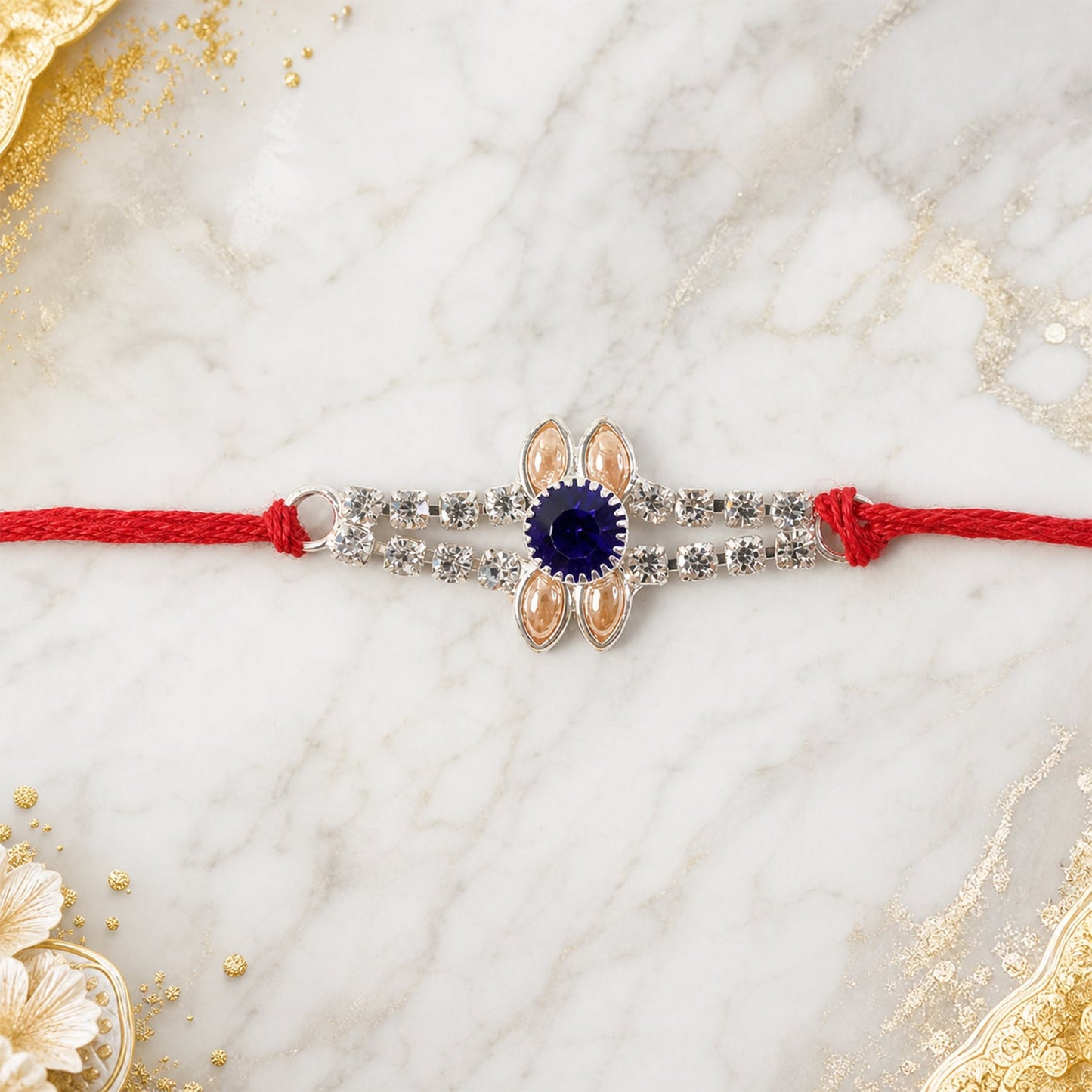 Blue Oval Stone Bracelet Rakhi for Brother Bhai Raksha Bandhan Festival Special Gift