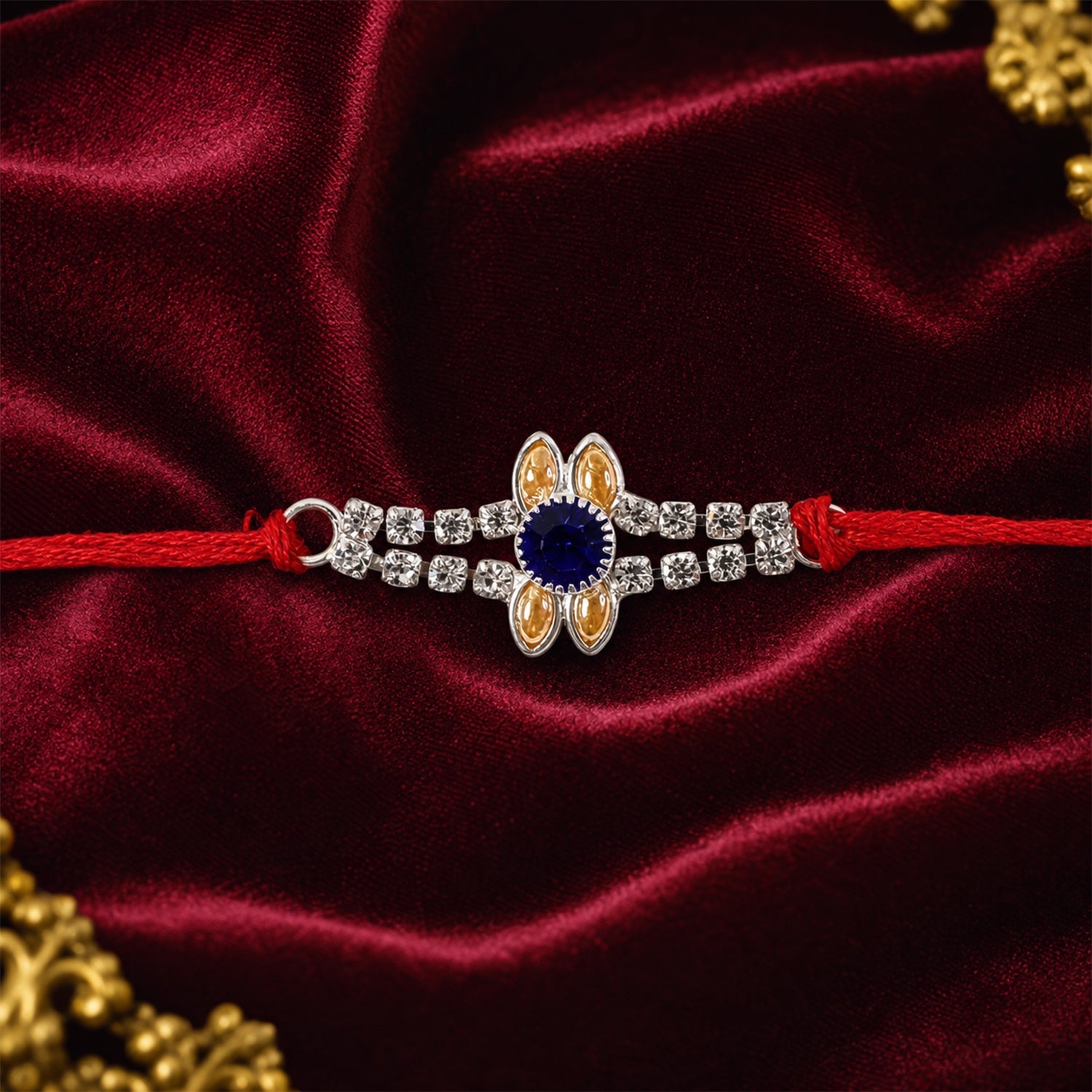 Blue Oval Stone Bracelet Rakhi for Brother Bhai Raksha Bandhan Festival Special Gift