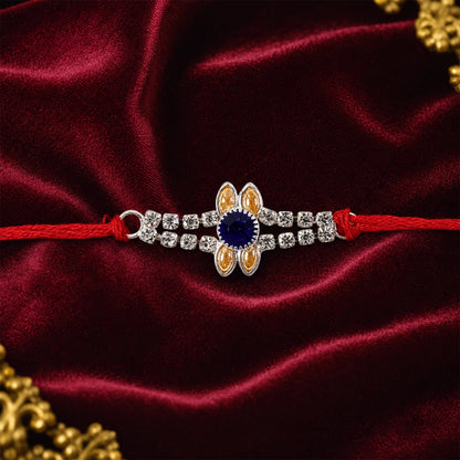 Blue Oval Stone Bracelet Rakhi for Brother Bhai Raksha Bandhan Festival Special Gift
