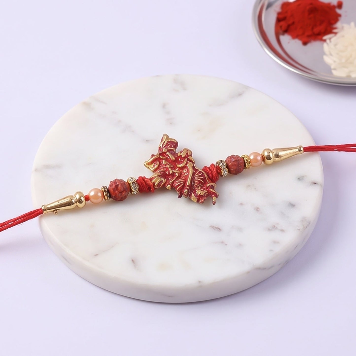 Ganesha Red Beads Charm Rakhi for Brother Bhai Raksha Bandhan Festival Special Gift