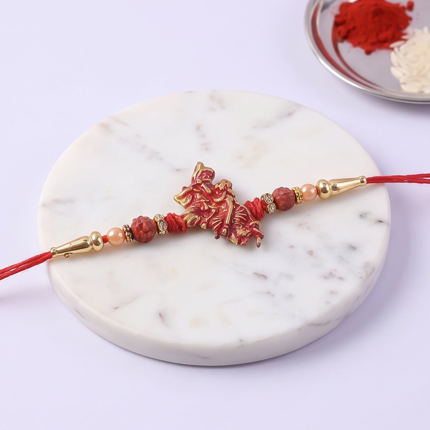 Ganesha Red Beads Charm Rakhi for Brother Bhai Raksha Bandhan Festival Special Gift