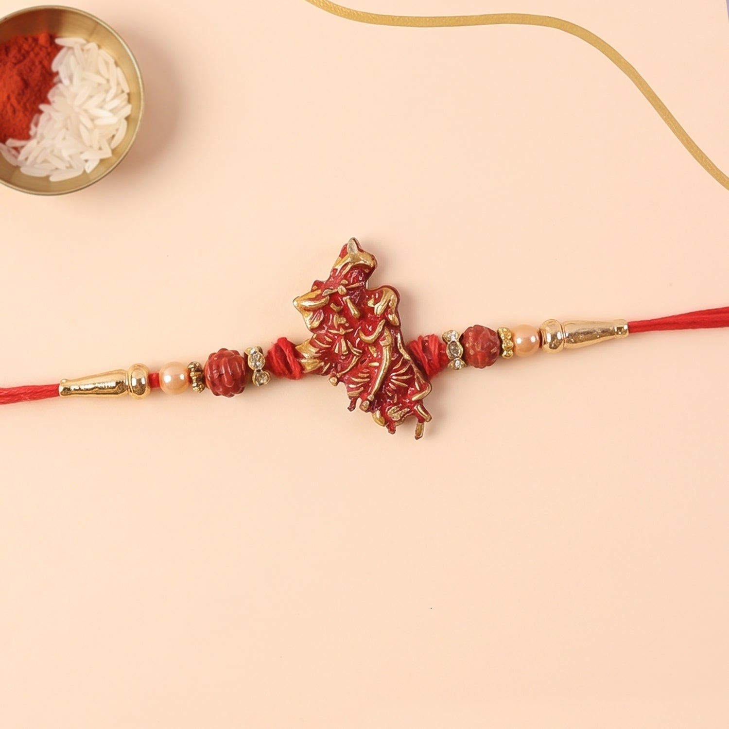 Ganesha Red Beads Charm Rakhi for Brother Bhai Raksha Bandhan Festival Special Gift