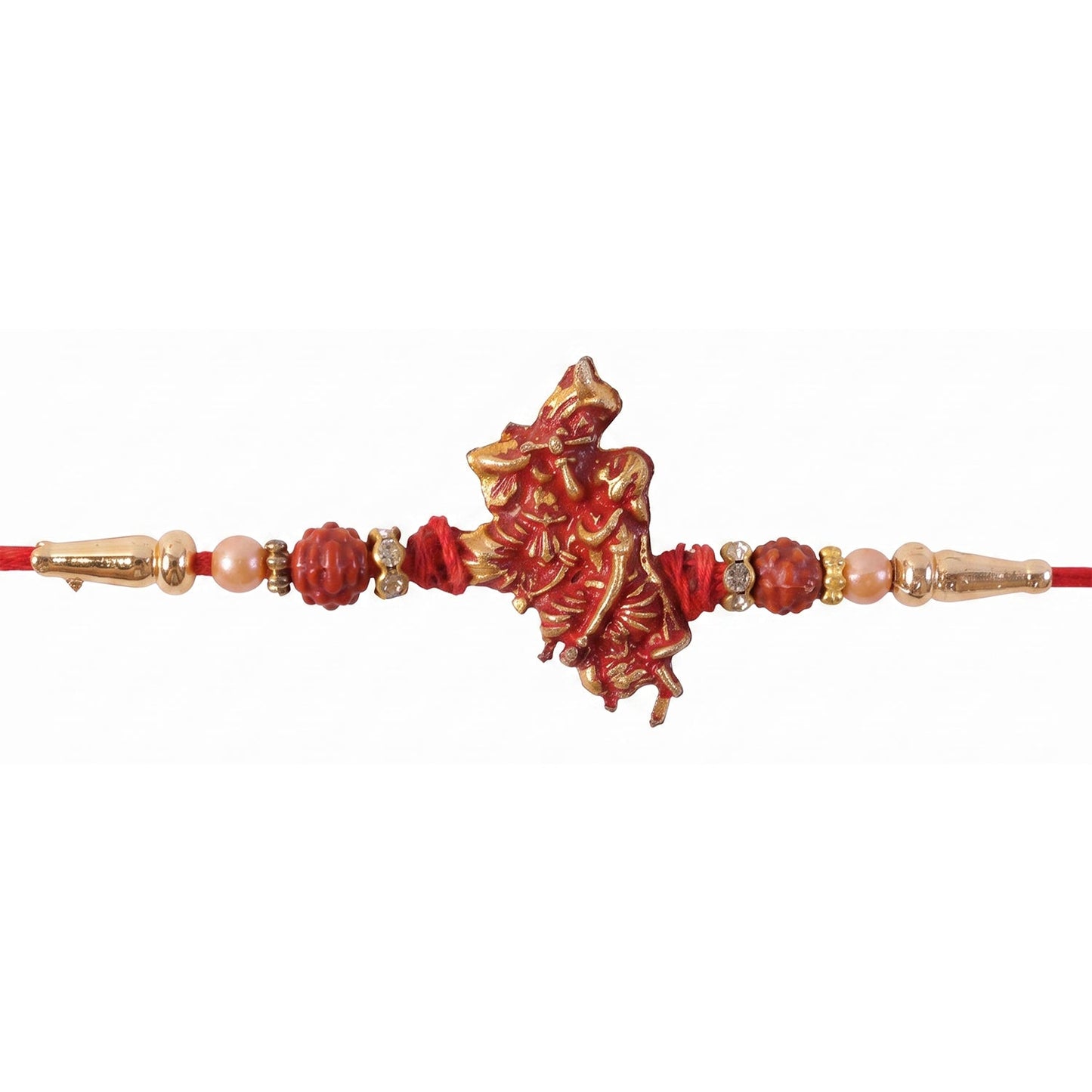 Ganesha Red Beads Charm Rakhi for Brother Bhai Raksha Bandhan Festival Special Gift