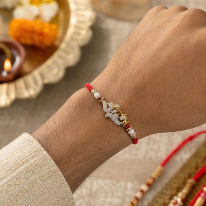 Religious Om Peacock Diamond Rakhi with Beadwork Rakhi for Brother