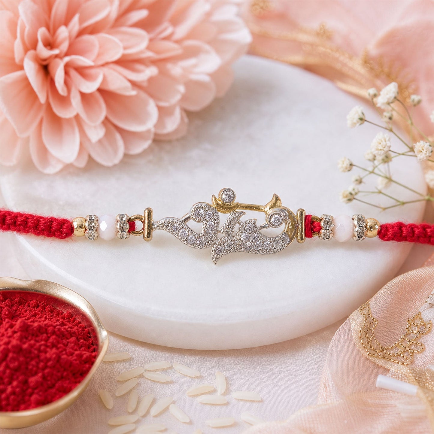 Religious Om Peacock Diamond Rakhi with Beadwork Rakhi for Brother