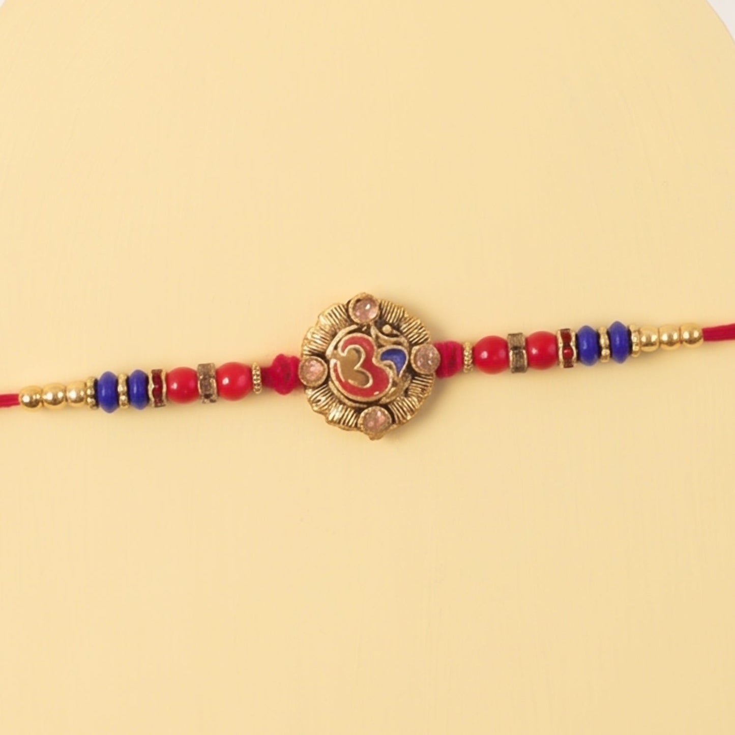 Om Red Blue Beads Charm Rakhi for Brother Bhai Raksha Bandhan Festival Special Gift