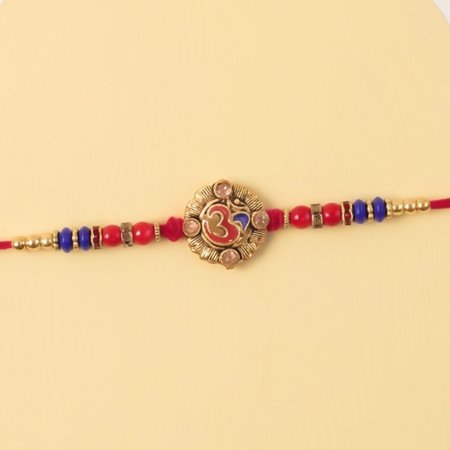 Om Red Blue Beads Charm Rakhi for Brother Bhai Raksha Bandhan Festival Special Gift