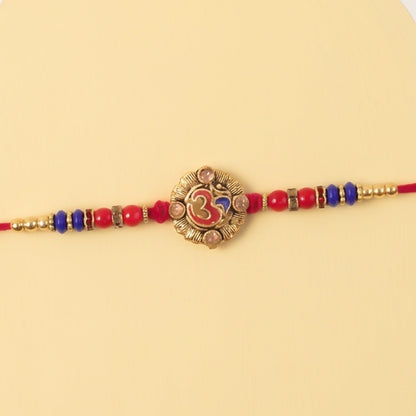 Om Red Blue Beads Charm Rakhi for Brother Bhai Raksha Bandhan Festival Special Gift