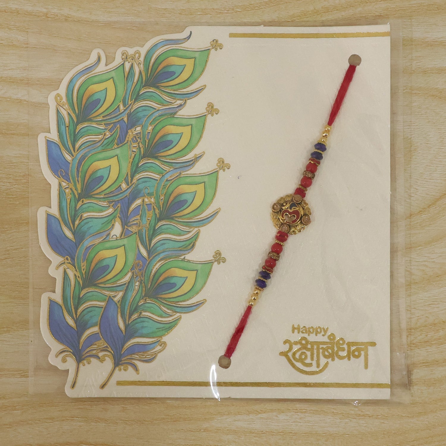 Om Red Blue Beads Charm Rakhi for Brother Bhai Raksha Bandhan Festival Special Gift