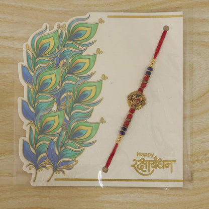 Om Red Blue Beads Charm Rakhi for Brother Bhai Raksha Bandhan Festival Special Gift