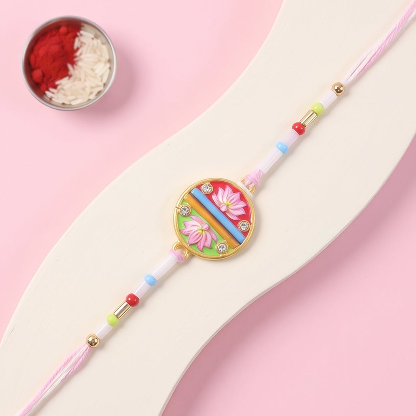 Colorful Disc Pastel Beads Rakhi for Brother Bhai Raksha Bandhan Festival Special Gift