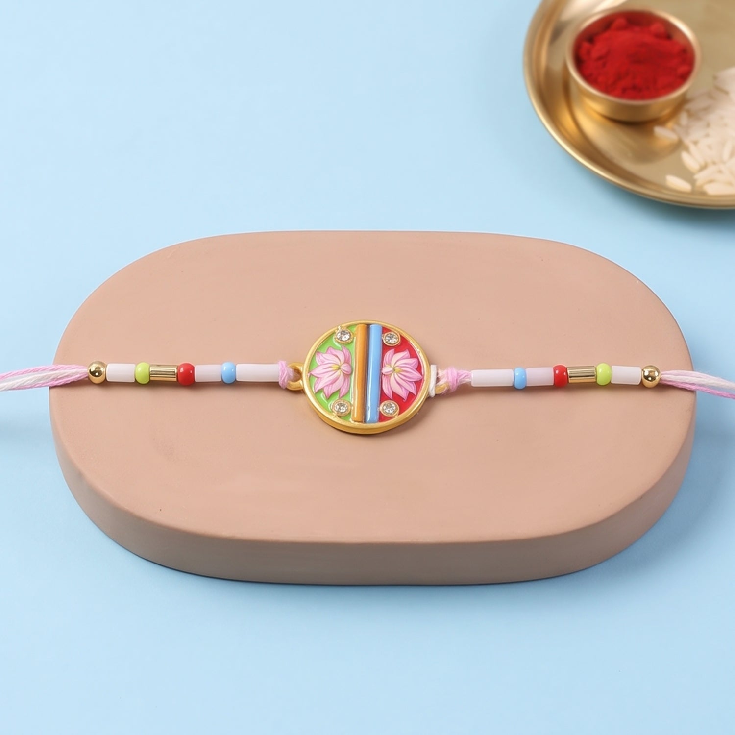 Colorful Disc Pastel Beads Rakhi for Brother Bhai Raksha Bandhan Festival Special Gift