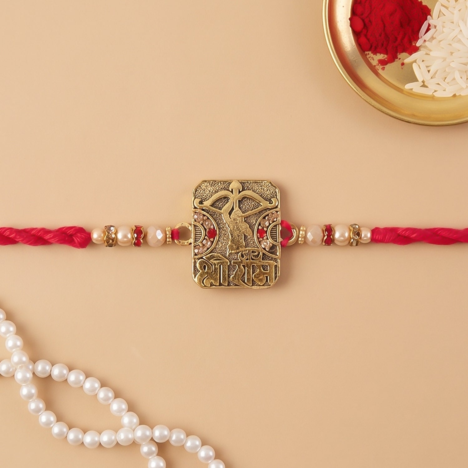 Antique Square Kundan Charm Rakhi for Brother Bhai Raksha Bandhan Festival Special Gift