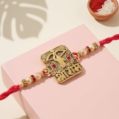 Antique Square Kundan Charm Rakhi for Brother Bhai Raksha Bandhan Festival Special Gift