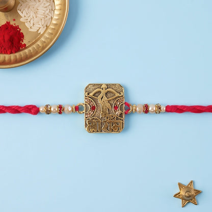 Antique Square Kundan Charm Rakhi for Brother Bhai Raksha Bandhan Festival Special Gift