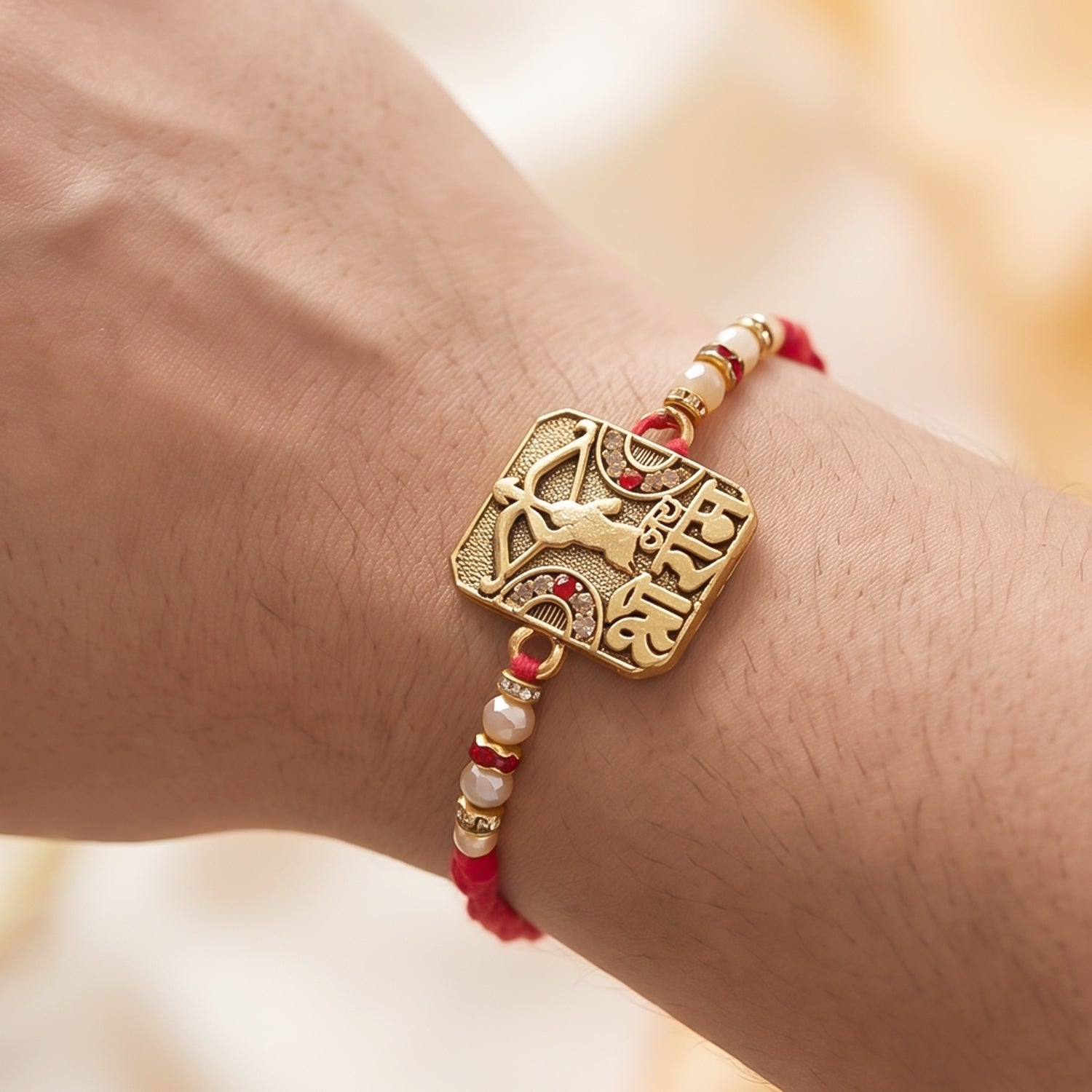 Antique Square Kundan Charm Rakhi for Brother Bhai Raksha Bandhan Festival Special Gift
