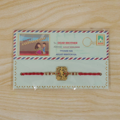 Antique Square Kundan Charm Rakhi for Brother Bhai Raksha Bandhan Festival Special Gift