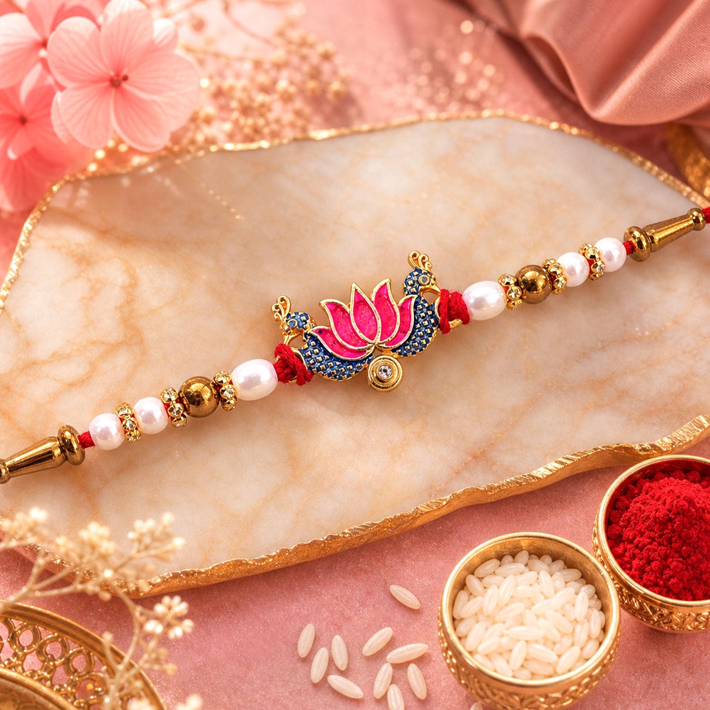 Lotus Motif Beaded Designer Premium Traditional Rakhi for Brother