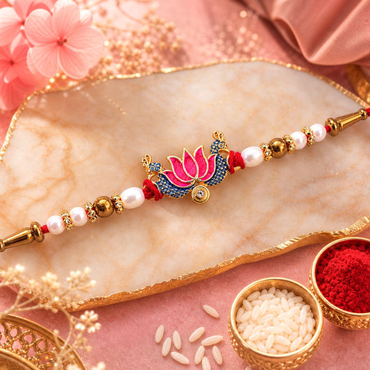 Lotus Motif Beaded Designer Premium Traditional Rakhi for Brother