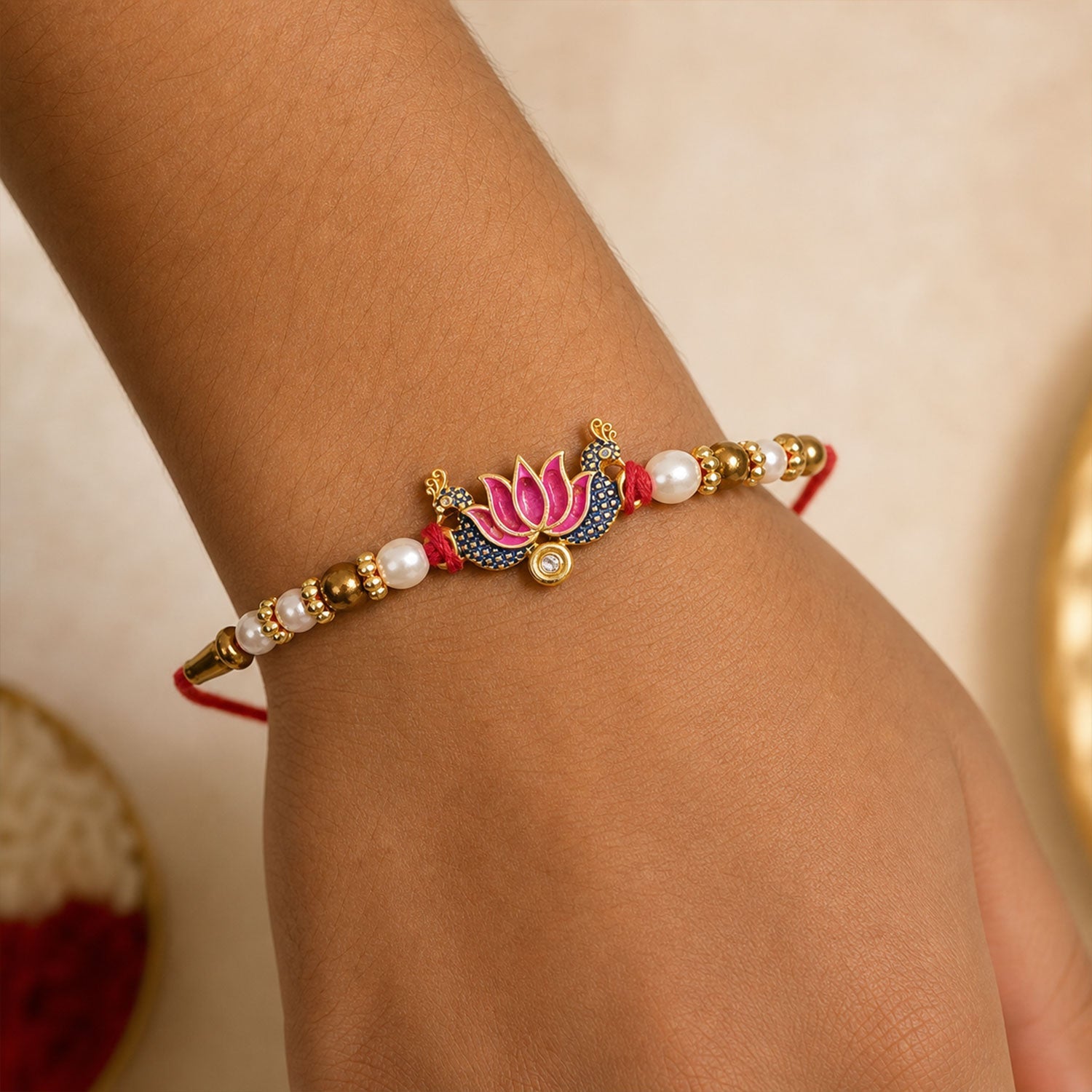 Lotus Motif Beaded Designer Premium Traditional Rakhi for Brother