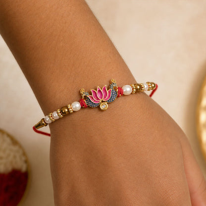 Lotus Motif Beaded Designer Premium Traditional Rakhi for Brother