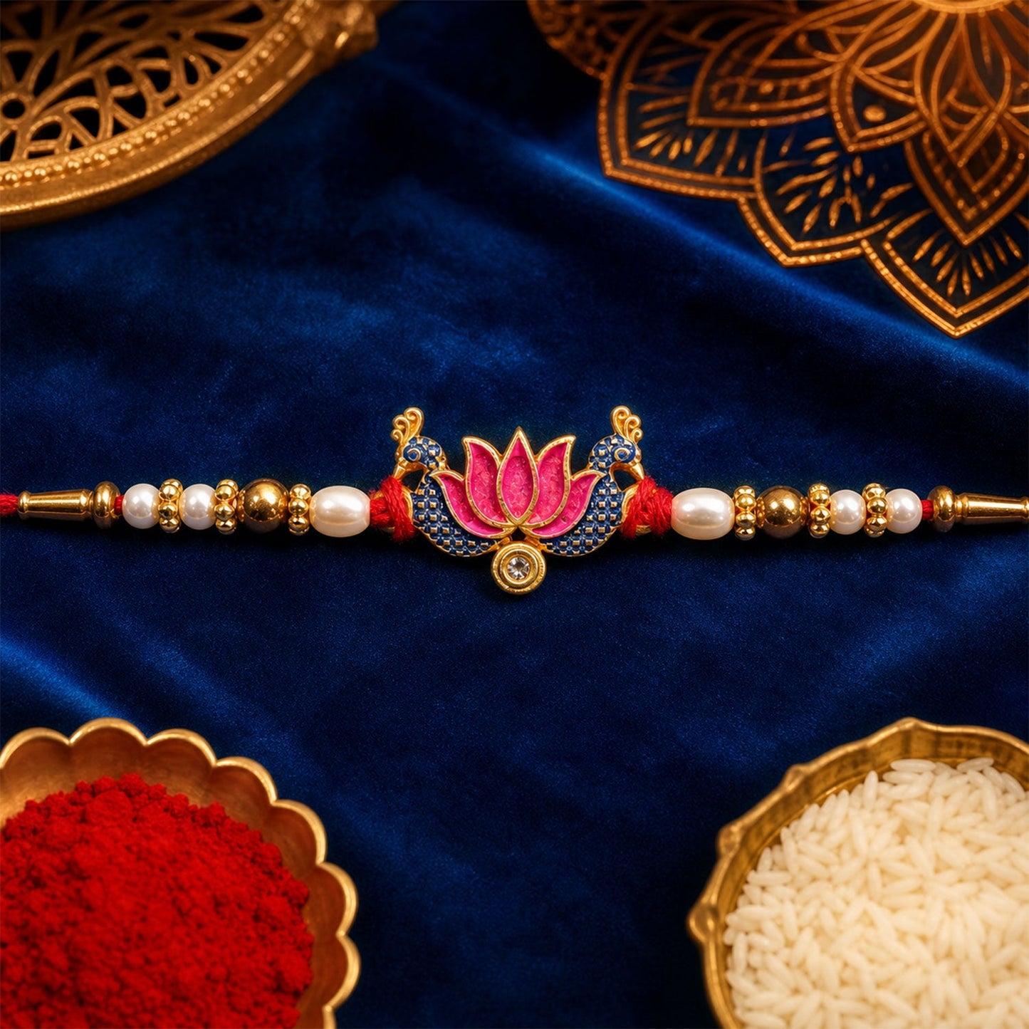 Lotus Motif Beaded Designer Premium Traditional Rakhi for Brother
