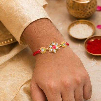 Floral Stone Studded Designer Premium Traditional Rakhi for Brother