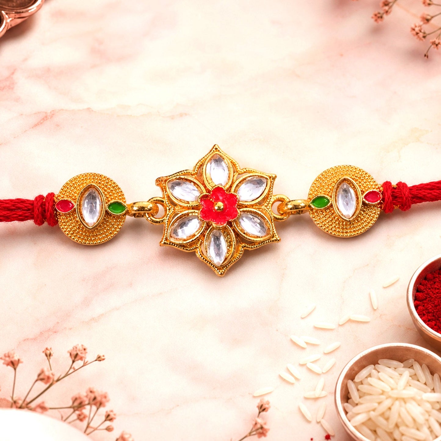 Floral Stone Studded Designer Premium Traditional Rakhi for Brother