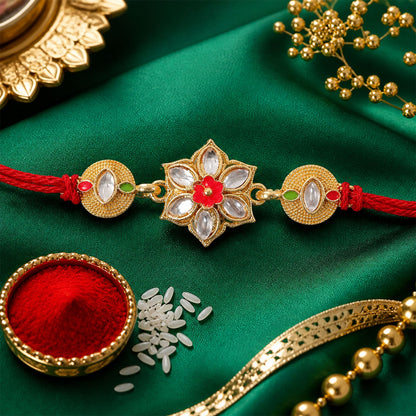 Floral Stone Studded Designer Premium Traditional Rakhi for Brother