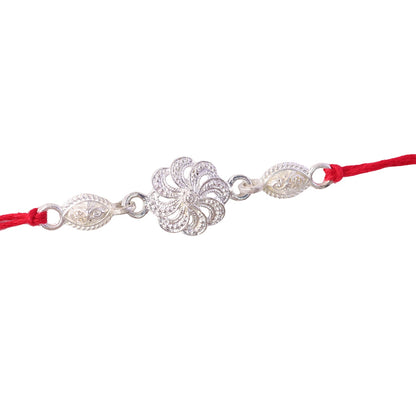Silver Floral Chain Design Rakhi for Brother Bhai Raksha Bandhan Festival Special Gift