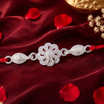 Silver Floral Chain Design Rakhi for Brother Bhai Raksha Bandhan Festival Special Gift