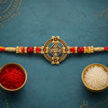 Traditional Rakhi for Brother – Golden Antique Floral with Crystal Stones