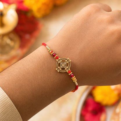 Golden Antique Floral Rakhi with Crystal Stones Rakhi for Brother