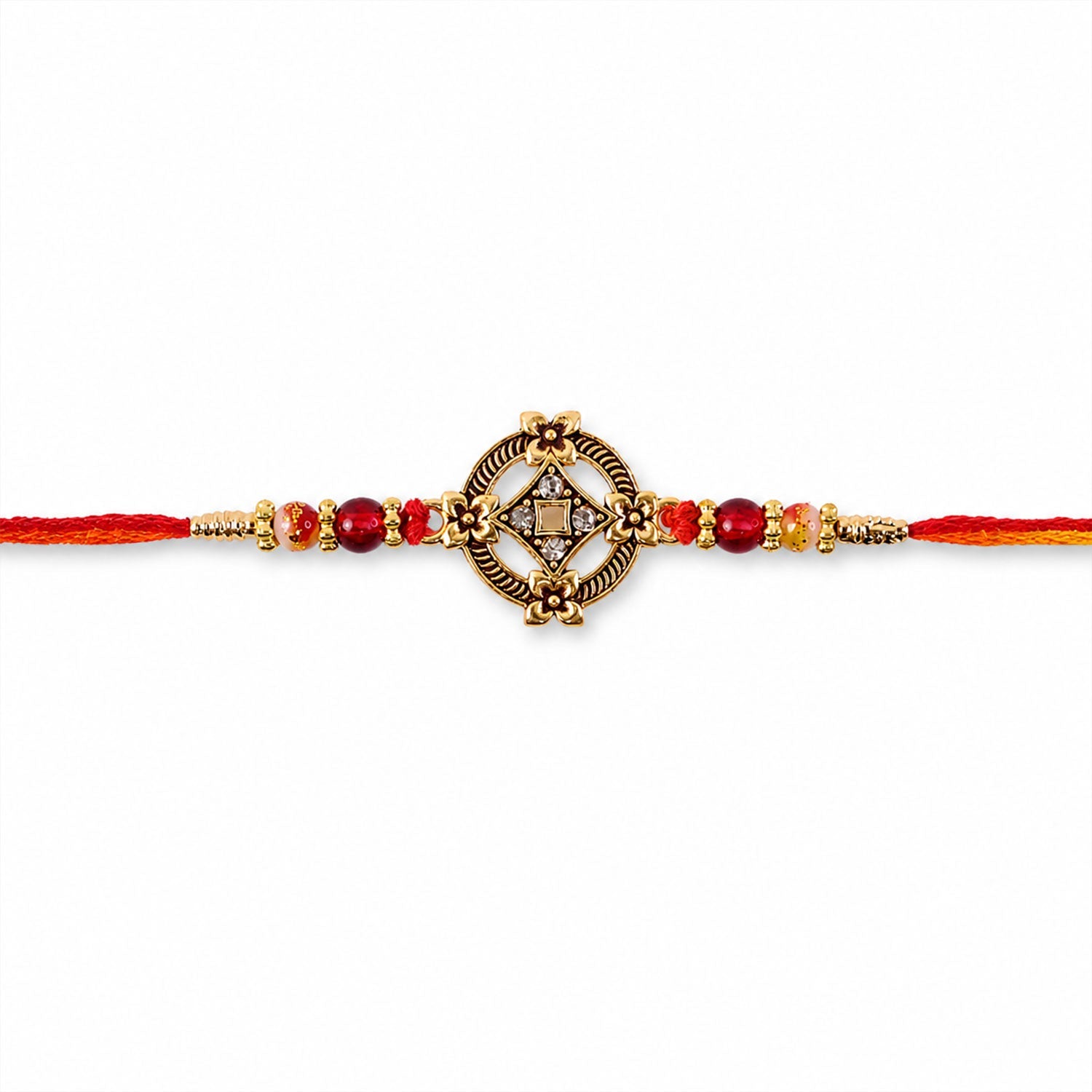 Golden Antique Floral Rakhi with Crystal Stones Rakhi for Brother