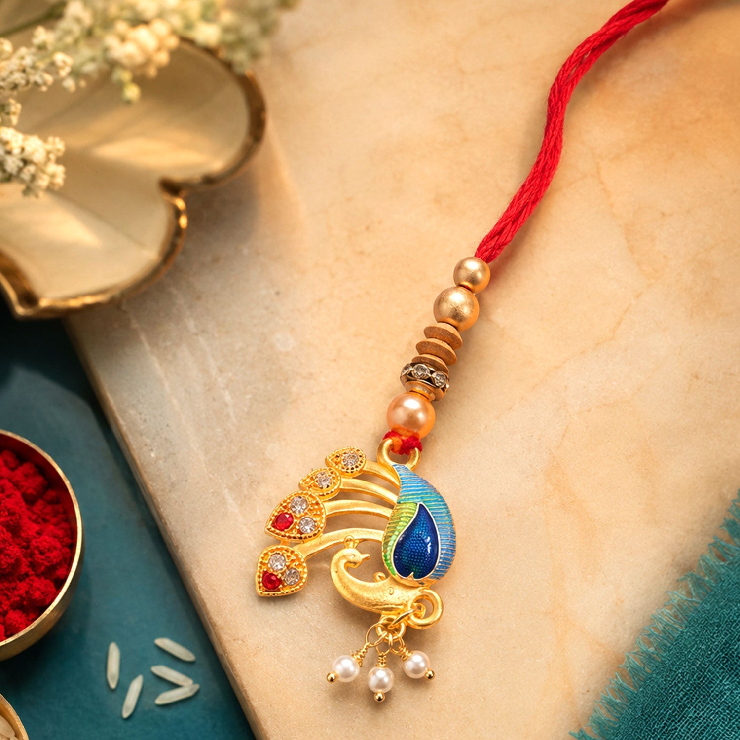 Peacock Lumba Hanging Designer Premium Traditional Rakhi for Raksha bandhan