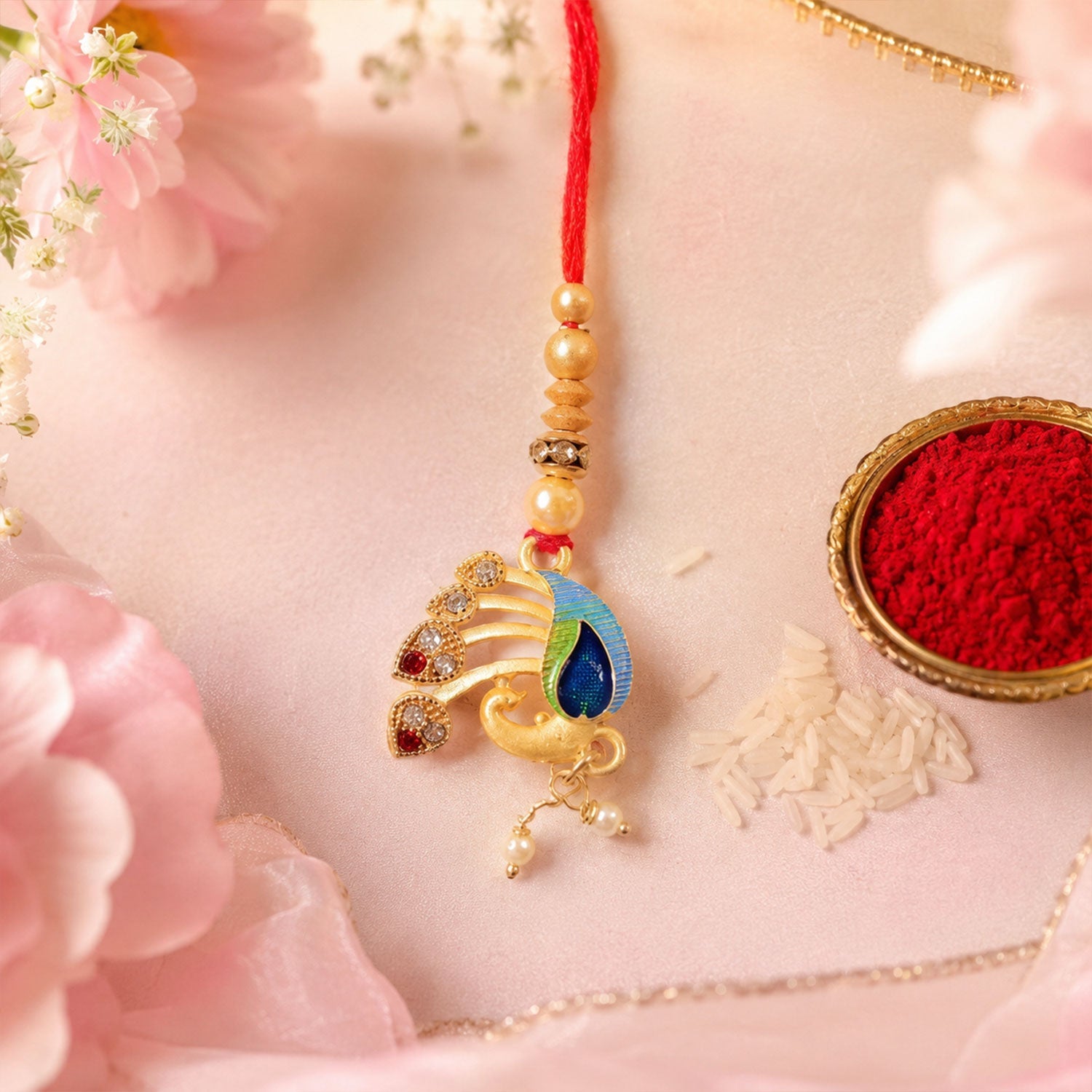 Peacock Lumba Hanging Designer Premium Traditional Rakhi for Raksha bandhan