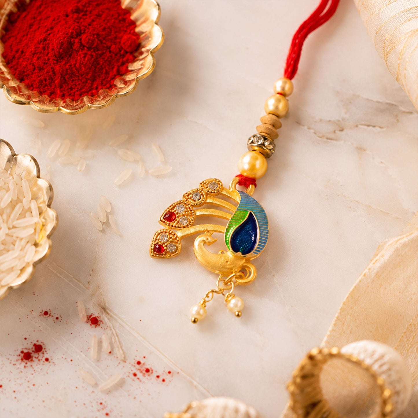 Peacock Lumba Hanging Designer Premium Traditional Rakhi for Raksha bandhan
