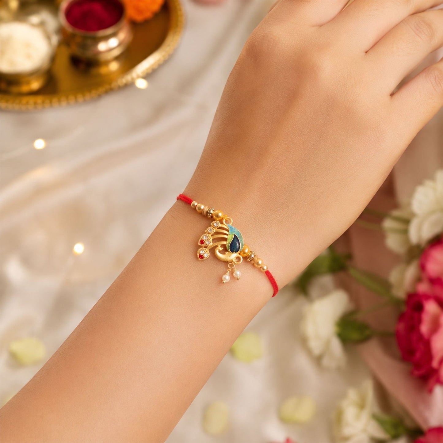 Peacock Lumba Hanging Designer Premium Traditional Rakhi for Raksha bandhan