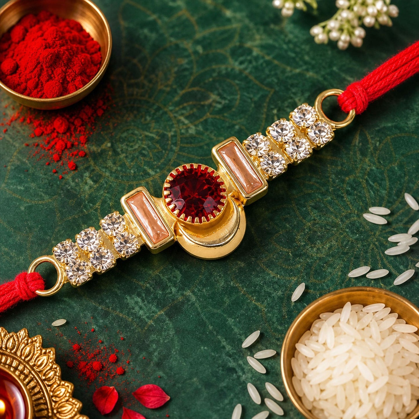 Stone Bar Charm Designer Premium Traditional Rakhi for Brother