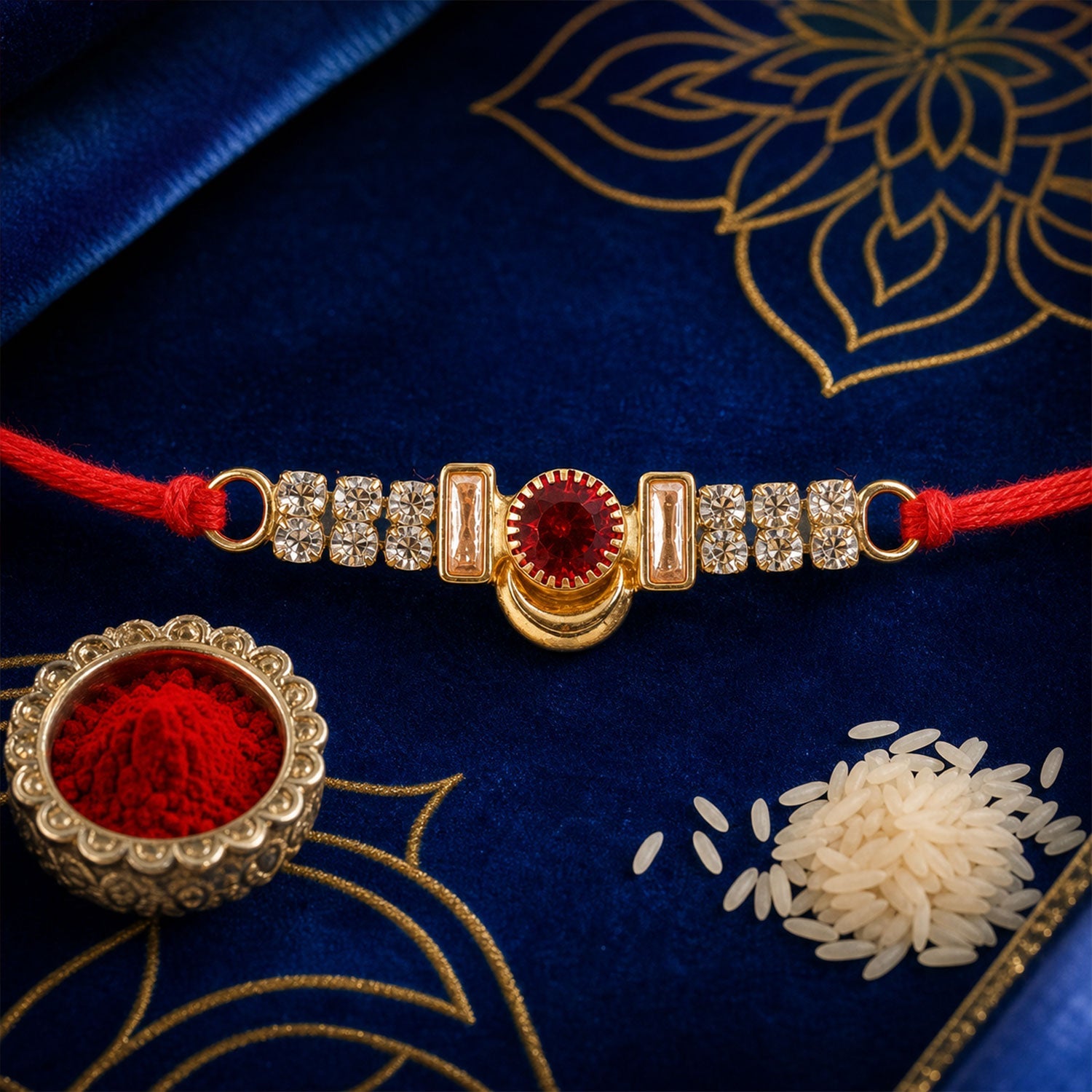 Stone Bar Charm Designer Premium Traditional Rakhi for Brother