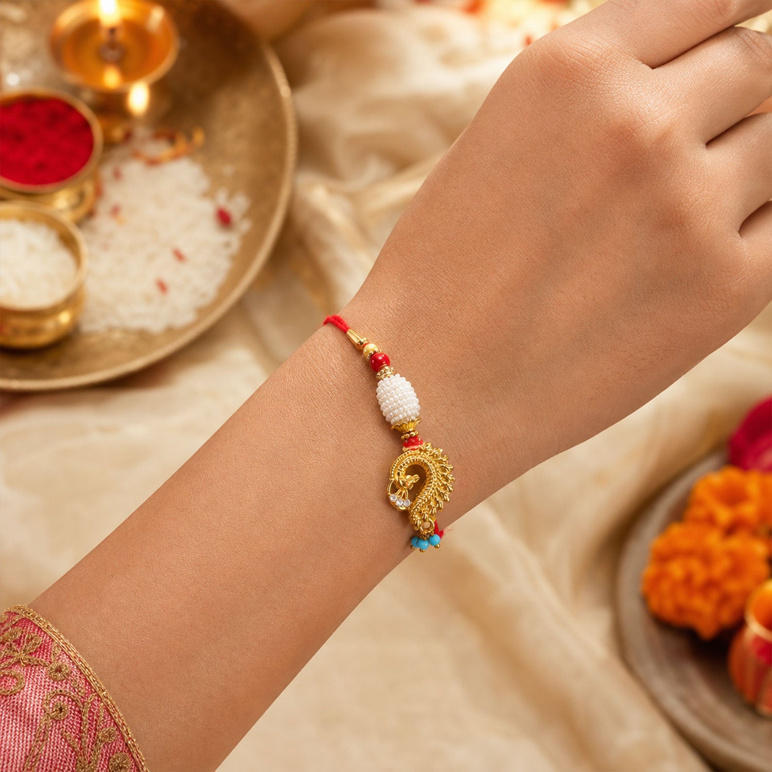 Peacock Lumba Hanging Beaded Premium Designer Rakhi for Raksha Bandhan