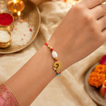 Peacock Lumba Hanging Beaded Premium Designer Rakhi for Raksha Bandhan